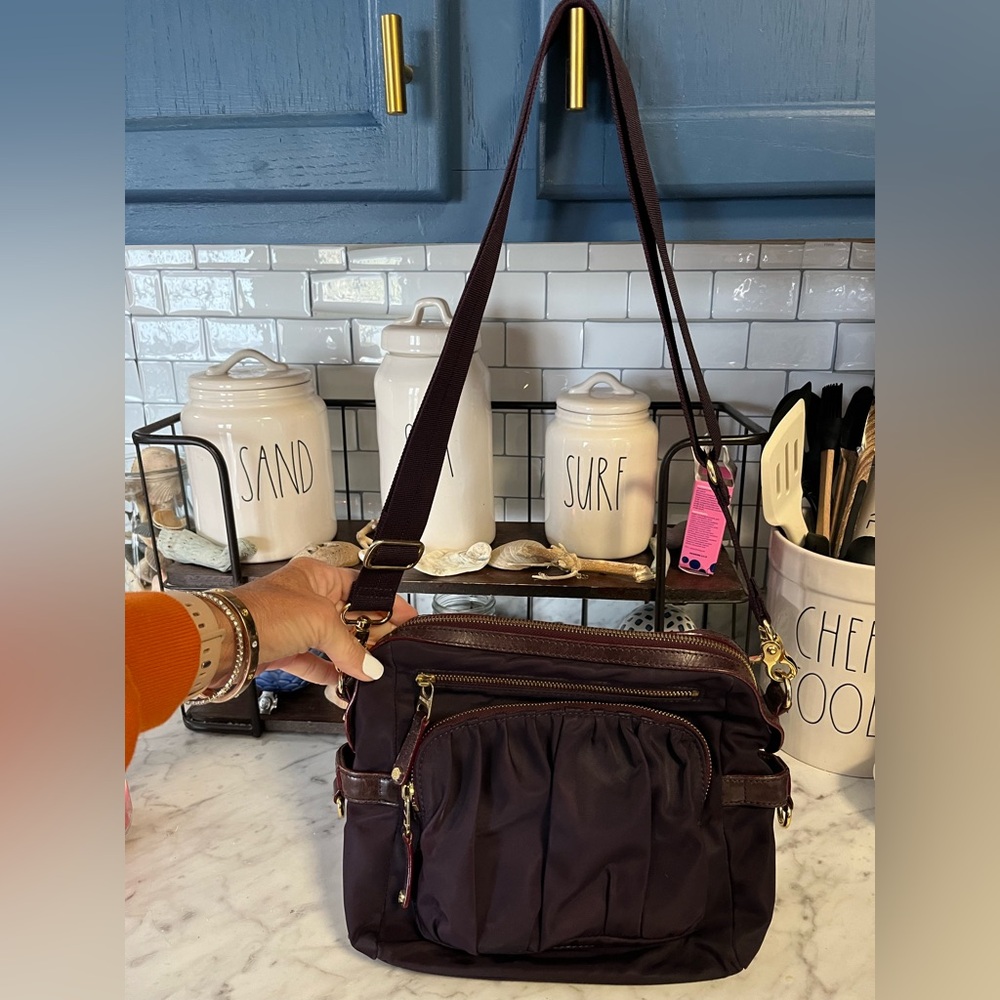 MZ Wallace Burgundy Crossbody Bag with Gold Hardware